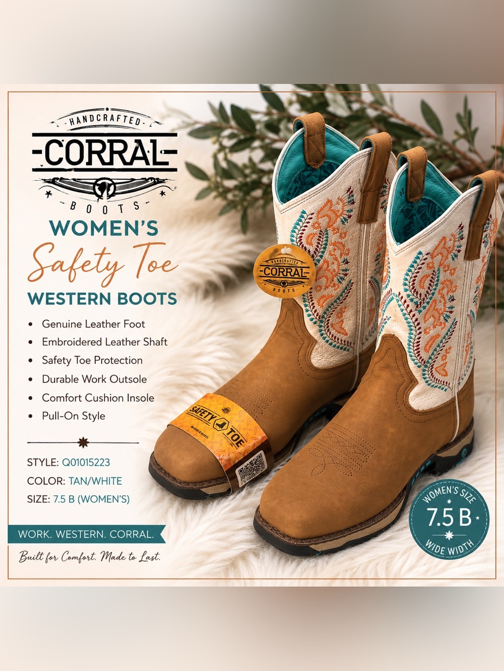 🤎 Corral Women’s Safety Toe Western Work Boots 🤍